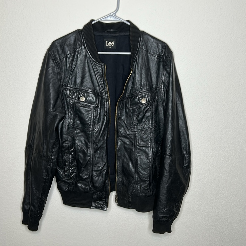 Lee Black Leather Jacket for Men - Picture 2 of 4